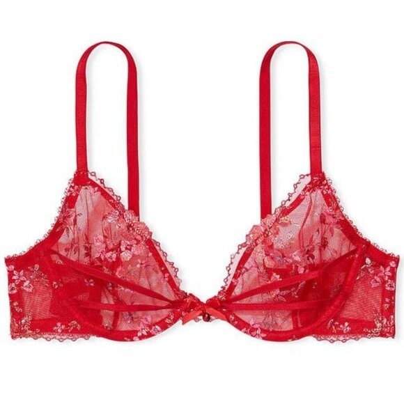 New! Victoria’s Secret Unlined Floral Embroidery Low Cut Demi Bra 10360 - Picture 1 of 8